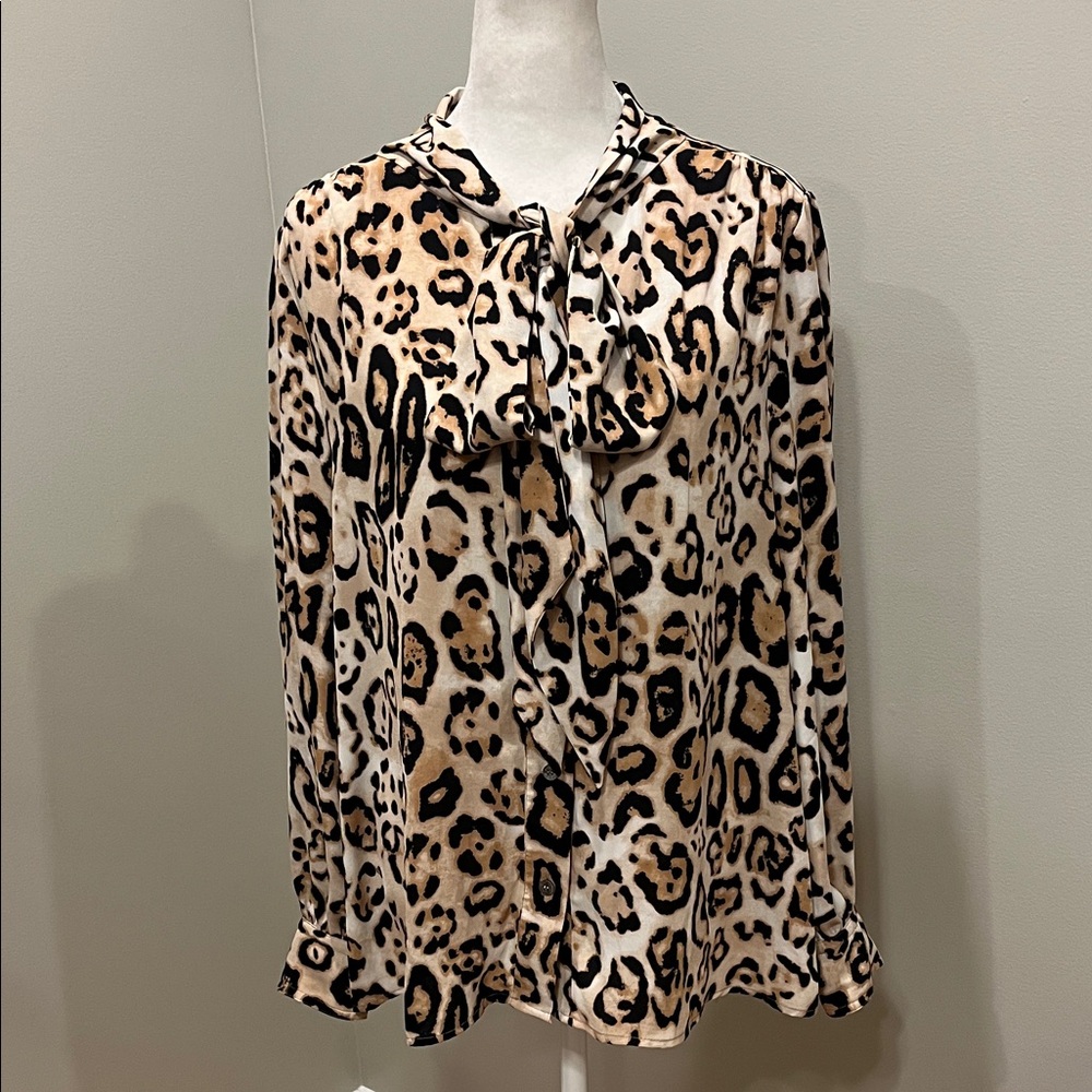 Vince Camuto Animal Print Button Down Long Sleeve Blouse